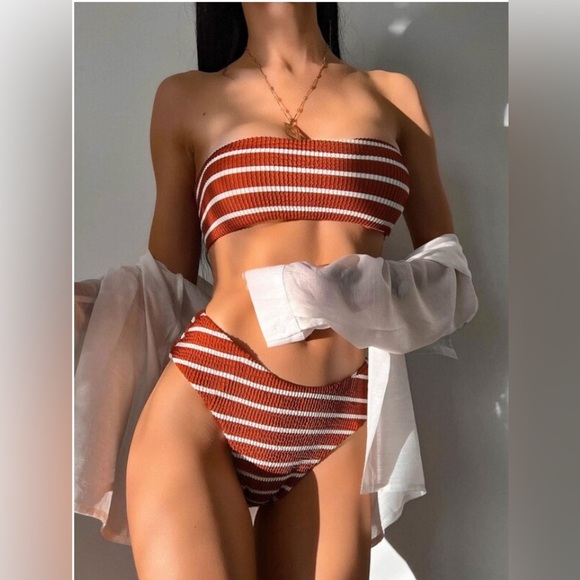 Zaful Brown and White Striped Bikini - Picture 5 of 6